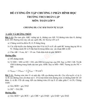 Đề cương ôn tập Chương 3 phần Hình học Lớp 9 - Trường THCS Đoàn Lập